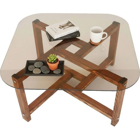 Dmora - Tavolino da salotto Cepheus, Tavolo basso da caffè, Portariviste per divano, Ripiano da soggiorno, 80x80h40 cm, Quercia, con imballo rinforzato, con imballo rinforzato