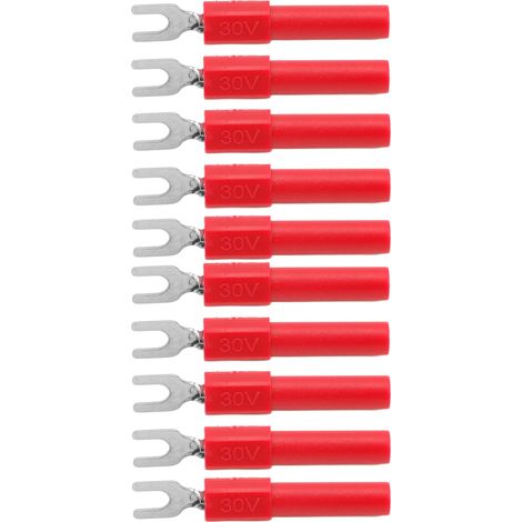 Lot de 10 connecteurs à fourche de 4 mm, type U, à sertir, pour multimètre de test (rouge). (1/5)