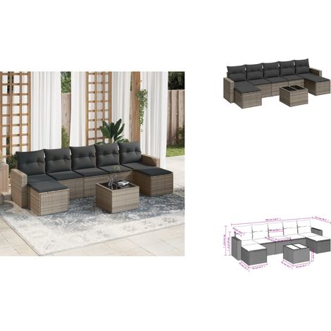 Salon de jardin 8 pcs avec coussins gris résine tressée - Ensemble Salon De Jardin - Meuble De Jardin - Canapé D'extérieur - Résine Tressée - Rotin Synthétique (1/3)