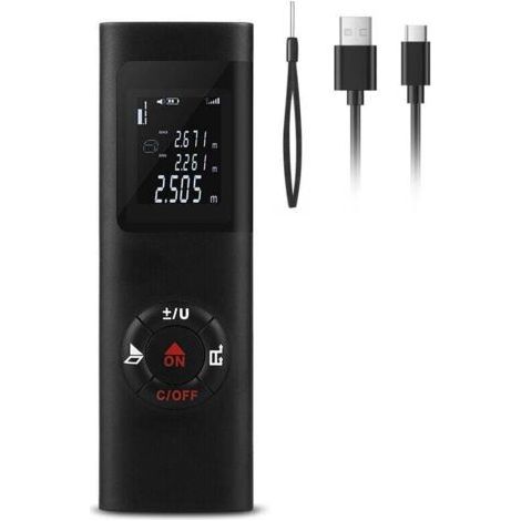 Telemetre Laser 60m, IPSXP Portable Laser Numérique Metre de Calcule Distance Surface Volume/Fonction Pythagore/IP54/LCD Rétro-éclairage/Rechargeable (1/5)