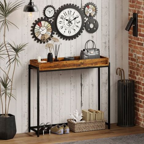 Table basse - WESTYLE - Console étroite - Métal & panneaux de particules - 100x30x91 cm - Brun rustique (1/5)