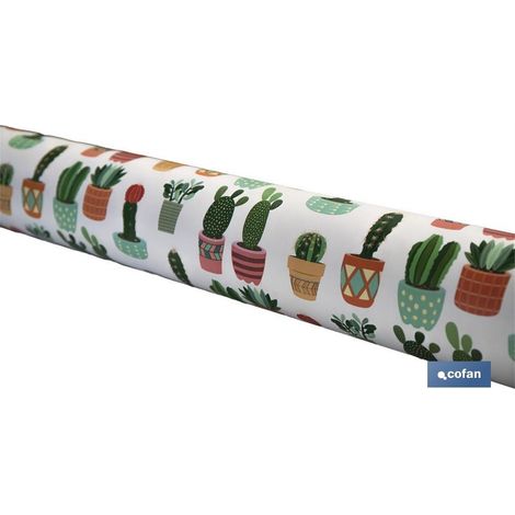 Rolle wasserfeste, schmutzabweisende Tischdecke mit Kaktusdruck, 140 cm x 20 m, 60 % Baumwolle und 40 % Polyester