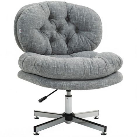 Chaise de bureau ergonomique à bascule, assise moelleuse et rembourrée, réglable en hauteur et pivotante, aspect lin, pour bureau à domicile, grise. (1/5)