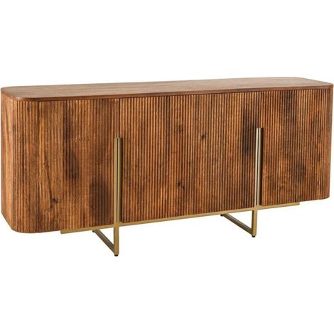 Buffet ORION 160 cm en bois massif de manguier – 4 portes rainurées et piètement doré (1/5)