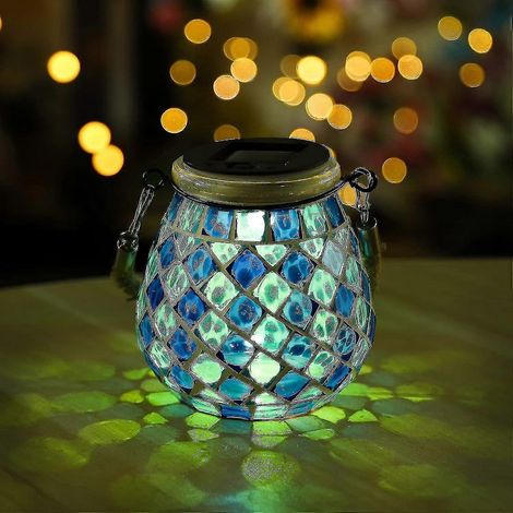 Lanternes solaires pour jardin extérieur, lampes solaires suspendues en bocal Mason, lampes solaires étanches IP44, lampes en mosaïque de verre pour extérieur (1/5)