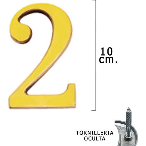 WOLFPACK LINEA PROFESIONAL - Numero Latón "2" 10 cm. con Tornilleria Oculta (Blister 1 Pieza)