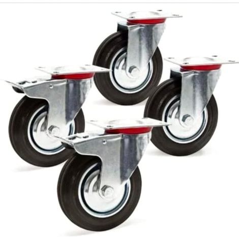 Ruote girevoli carrello 4 pz rotelle carrelli con senza freno 125mm portata 400 kg nero (1/4)