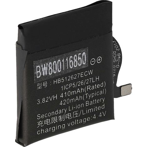 vhbw Batterie compatible avec Huawei Watch Pro 4G smartwatch montre connectée bracelet fitness (410mAh, 3,8V, Li-polymère)