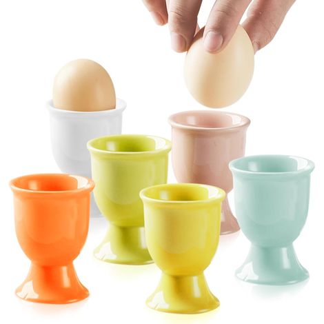 Ensemble de 6 coquetiers en céramique, coquetiers en céramique colorés, ensemble de 6 coquetiers, coquetiers pour le petit-déjeuner, ronds avec base, 6 couleurs à assortir, coquetiers de table (1/5)