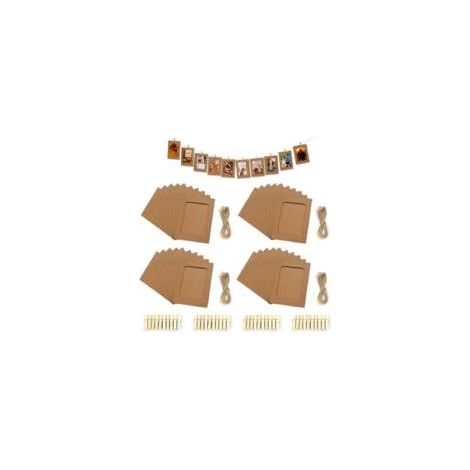 40-teilige Fotogirlande (11,5 × 15,5 cm), Wandfotohalter mit 40 Holzclips und 4 Juteschnüren, 15 cm großer Pappfotorahmen, Fotoaufhänger zum Anclipsen, dekorativer Wandrahmen für Geburtstage (1/5)