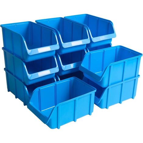 Set 12 tiroirs de rangement empilables, Boîtes de rangement, Rangement d'outils, haute stabilité dimensionnelle et capacité de charge, en polypropylène (PP), taille 4, bleu