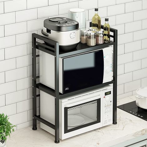 Soporte Extensible Para Horno De Microondas, Organizador de cocina Estante de almacenamiento, 3 Niveles Negro (40-64) x 36.5 X 78cm