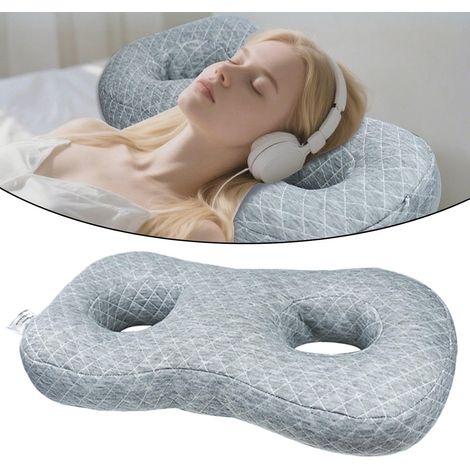 Coussinet anti-douleur pour piercing d'oreille - Coussin bleu de soutien pour une cicatrisation confortable avec ouvertures - Idéal pour une récupération rapide et une protection auriculaire grise-Aqu (1/5)