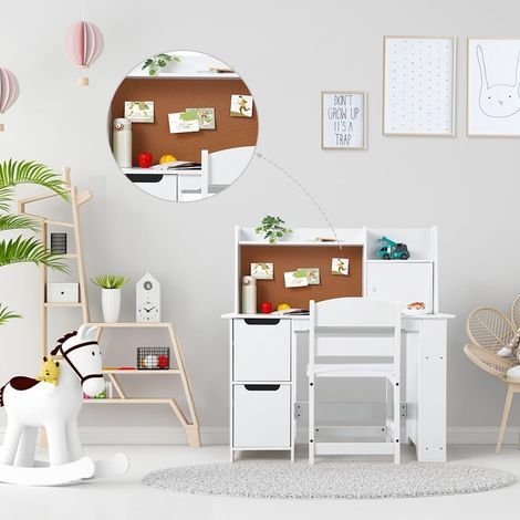 Ensemble bureau et chaise blanc avec rangement pour enfants 3 à 8 ans (1/5)