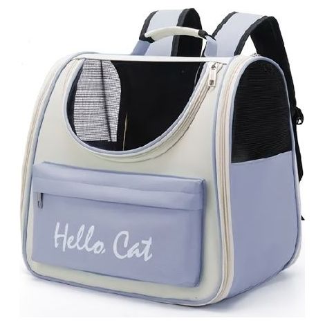 BelleRise - Sac à dos de transport pour animaux « Hello Cat » — Nylon violet, grande capacité, pliable, portable (1/5)