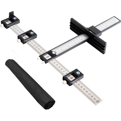 Adjustable Cabinet Hardware Jig, Punch Locator Drill Template Drill Guide Wood Drilling Jig Dowelling Guide for Installation of Handles, Knobs On Doors Drawer Pull with Center Punch (1/5)