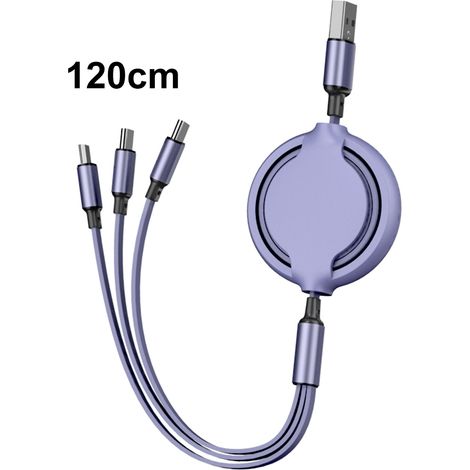 3-in-1-Ladekabel mit Einzugsmechanismus, kompatibel mit iOS, Micro-USB, USB Typ-C, Schnellladefunktion und Datensynchronisierung. (1/5)