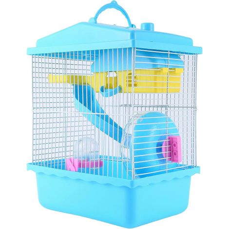 Cette cage/maison pour hamster est dotée d'un puits de lumière transparent, d'une conception à double paroi et convient aux hamsters dorés et autres petits animaux de compagnie. Elle est bleue. (1/5)