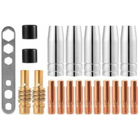 Packung mit 20 Kontaktspitzen für MIG/MAG 15AK M6 Schweißdüsen, 0,8 x 25 mm (10 x Kontakte, 5 x Düsen, 2 x Verbinder, 2 x Isolatoren, 1 x Werkzeug). - KZQ (1/5)