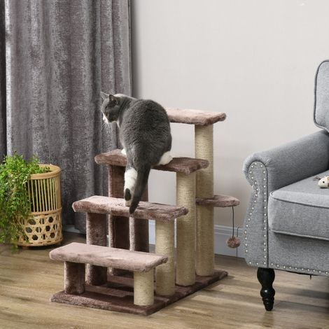 Escalier pour animaux,griffoir,4 marches,pour animaux jusqu’à 5 kg,60x40x64cm,marron