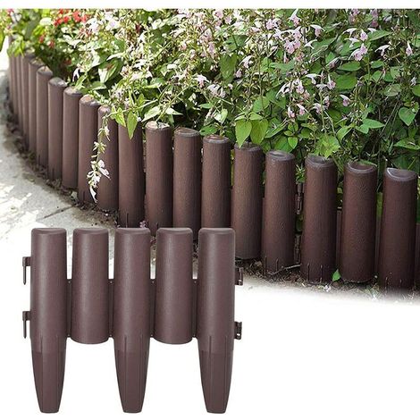 Bordure de Jardin Barrière Clôture 2,8m Bordure de pelouse 10 pièce bordure en plastique, Imitation du Bois(1 élément 28x24 cm, Marron) HENGMEI-DOU