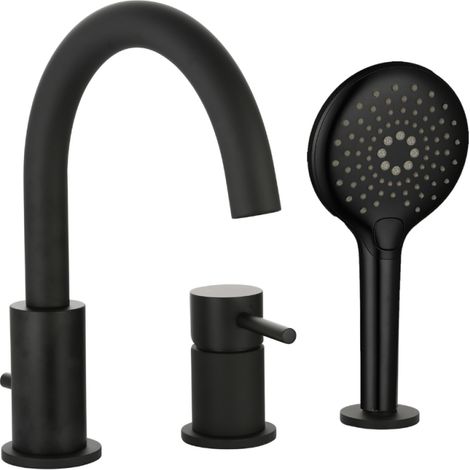 Mitigeur bain douche mécanique 3 trous + douchette 3 jets PAINI Cox noir mat