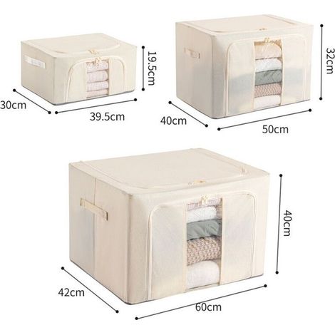 Coffre de rangement imperméable en PVC, pliable et multi-compartiments, pour vêtements ou couettes, 100 L (60 x 42 x 40 cm), en tissu Oxford beige. (1/2)