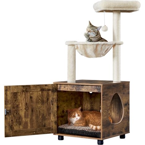 Yaheetech – Arbre à chat avec cache-litière 2 en 1 – Dimensions 53×48×125 cm – Panneaux E1 – Griffoirs en sisal – Niche et panier moelleux (1/5)