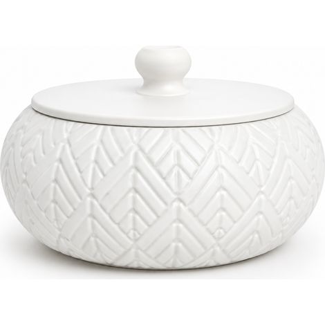 Scatola portagioie bianca con coperchio decorativo per la toeletta.