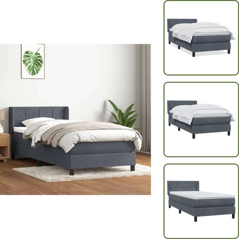 Letto con testiera - vidaXL Giroletto a Molle con Materasso Grigio Scuro 80x220 cm Velluto - Materasso morbido