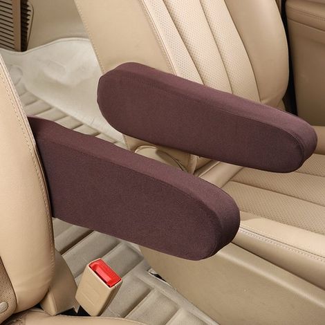 2 housses d'accoudoirs universelles pour sièges avant, housses d'accoudoirs plates et élastiques en tissu, de remplacement pour voitures, SUV, camions, fourgonnettes (couleur café) (1/5)