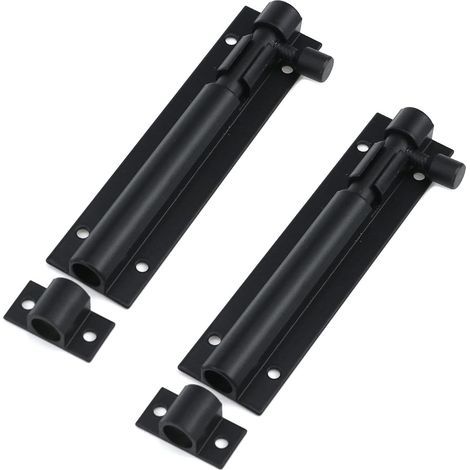 Verrou coulissant de 10 cm (4 pouces), noir mat, adapté aux portes intérieures, verrou de sécurité coulissant pour portes coulissantes - 2 pièces (1/5)