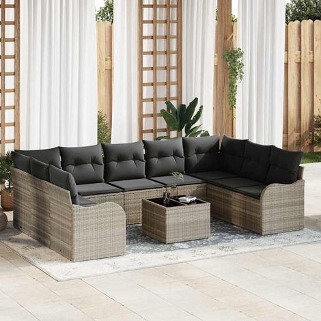 Gartensofa-set mit Speicher 10 pcs Hellgrau Poly-Rattan