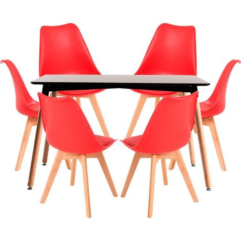 Conjuntos de mesa y sillas - Conjunto Mesa Tower Rectangular 120 x 80 cm Negra y Pack 6 Sillas Synk Basic - Rojo (1/5)