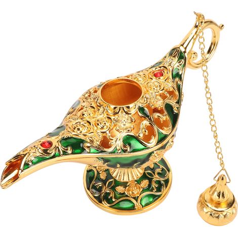 La lampe Magic Lamp présente un motif en relief finement travaillé en alliage aux couleurs éclatantes, idéale pour les chambres et les bureaux. Disponible en or et en vert, ce modèle de 22 cm (8,7 pou (1/5)