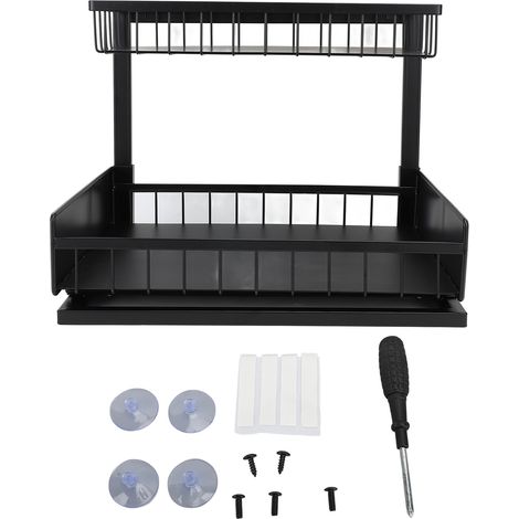 Organisateur sous évier amovible à double couche en métal coulissant, étagère coulissante pour meuble de cuisine et salle de bain (1/5)