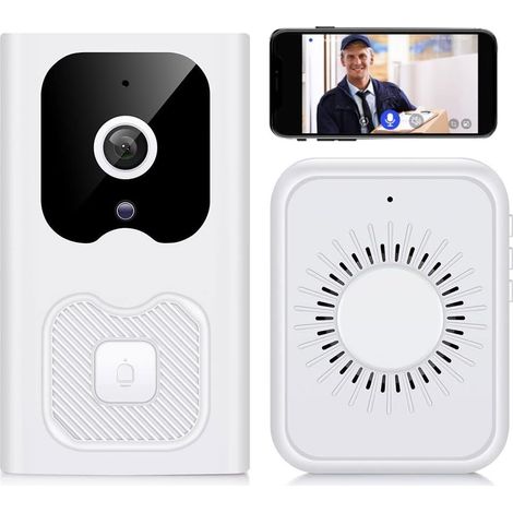 Sonnette vidéo à distance sans fil, sonnette vidéo WiFi vision nocturne extérieure sans fil sonnette caméra interphone résidentiel moniteur de maison intelligente protection de sécurité, conversation 