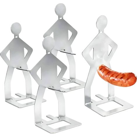Lot de 4 supports à saucisses en acier inoxydable - Cadeaux de barbecue pour hommes - Support de barbecue à saucisses - Accessoires de barbecue - Cadeaux amusants - Outils de barbecue pour hot dog (1/5)