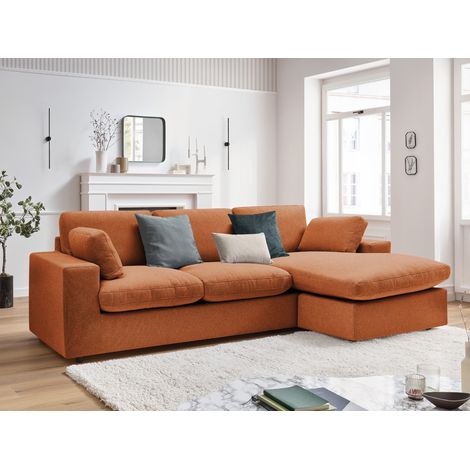 BOBOCHIC - Canapé d'angle fixe réversible compact BELAIR Orange (1/5)