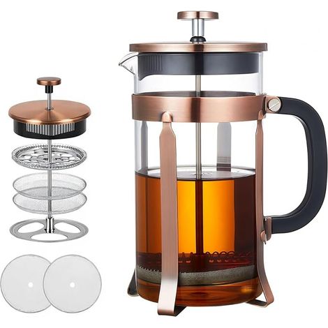 Presse française 1 Litre de cafetière avec 4 filtres en acier inoxydable 304, machine à café en verre Borosilicate, résistant à la chaleur, sans BPA (1/5)