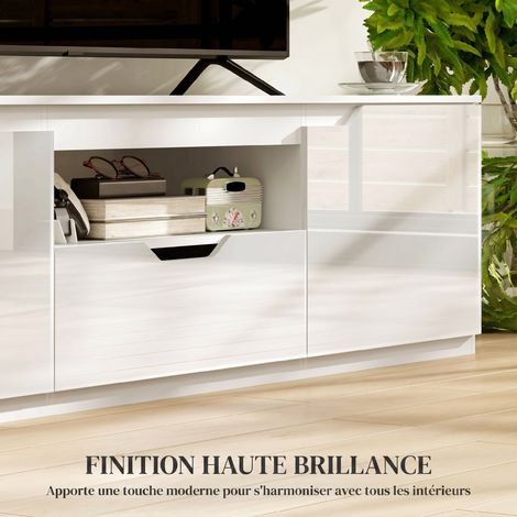 Meuble TV 160 cm, meuble télé pour téléviseur jusqu'à 65 pouces avec 2 portes et tiroir, blanc (1/5)