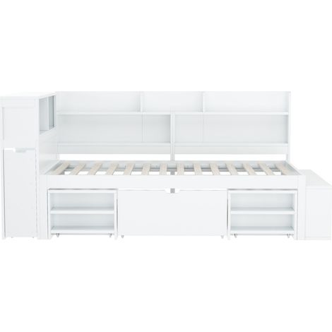 Cama infantil 90 x 200 cm blanca con cajones, estantería y almacenaje, sin colchón - HOMVRA (1/5)