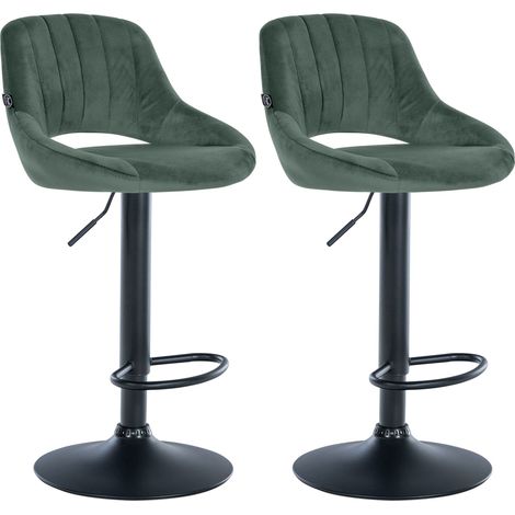 Set di 2 sgabelli da bar regolabili in velluto verde con schienale traforato e base in metallo nero 100005585