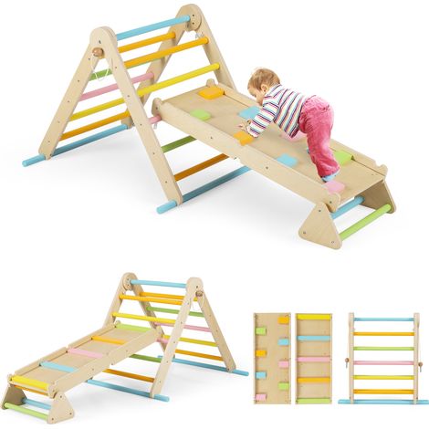 COSTWAY 3-in-1 Pikler Triangle Climbing Set Kids Montessori Toys-Colorful