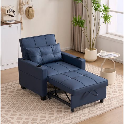 3-in-1 Einzel-Schlafsofa Blau mit Getränkehaltern und USB-Anschluss, ausziehbarer Liegesessel (1/5)