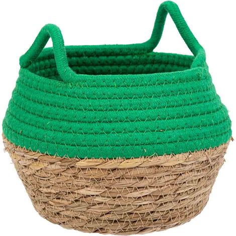Cesto de fibra natural y algodón verde d18x13/16.5 (1/5)