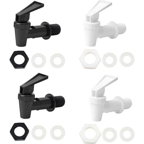 Robinet distributeur de boissons en verre 4 pièces, robinet distributeur de boissons étanche en PP pour les barbecues, les pique-niques, les fêtes au bord de la piscine (2 Noirs + 2 Blancs)