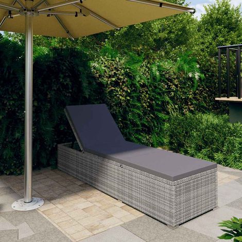 vidaXL Tumbona con cojín de ratán sintético gris (1/5)