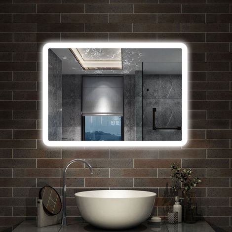AICA - Specchio con led 80X60cm.Cornice smerigliata + Bluetooth + 3 Temperature di Colore + Antiappannamento (1/5)