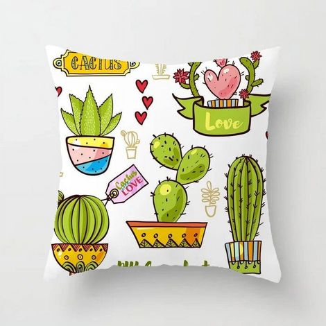 Taie D'oreiller - Coton Linen - Imprimé Cactus - Double Face - Pour Canapé Chaise Bureau Lit Voiture - 40x40 cm (1/5)